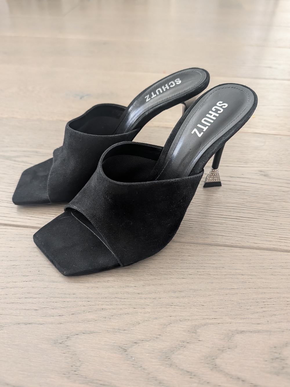 SCHUTZ Nattie Black Suede Square-Toe Mule Heels 8
